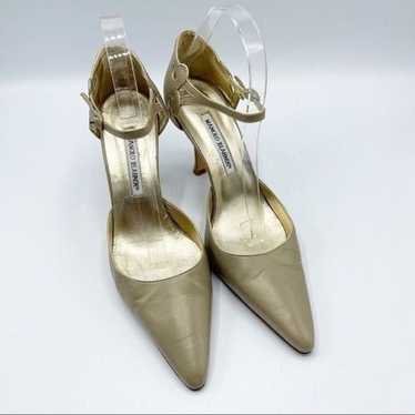 Manolo Blahnik gold ankle strap heels - image 1