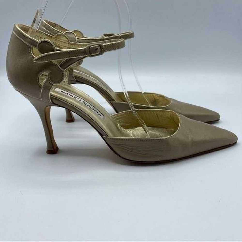 Manolo Blahnik gold ankle strap heels - image 3