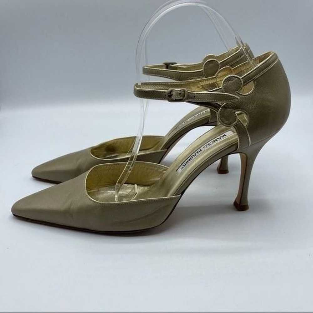 Manolo Blahnik gold ankle strap heels - image 6