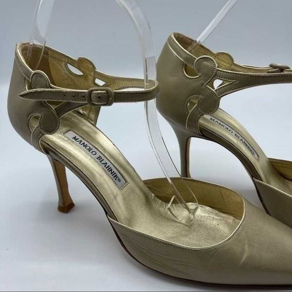 Manolo Blahnik gold ankle strap heels - image 9