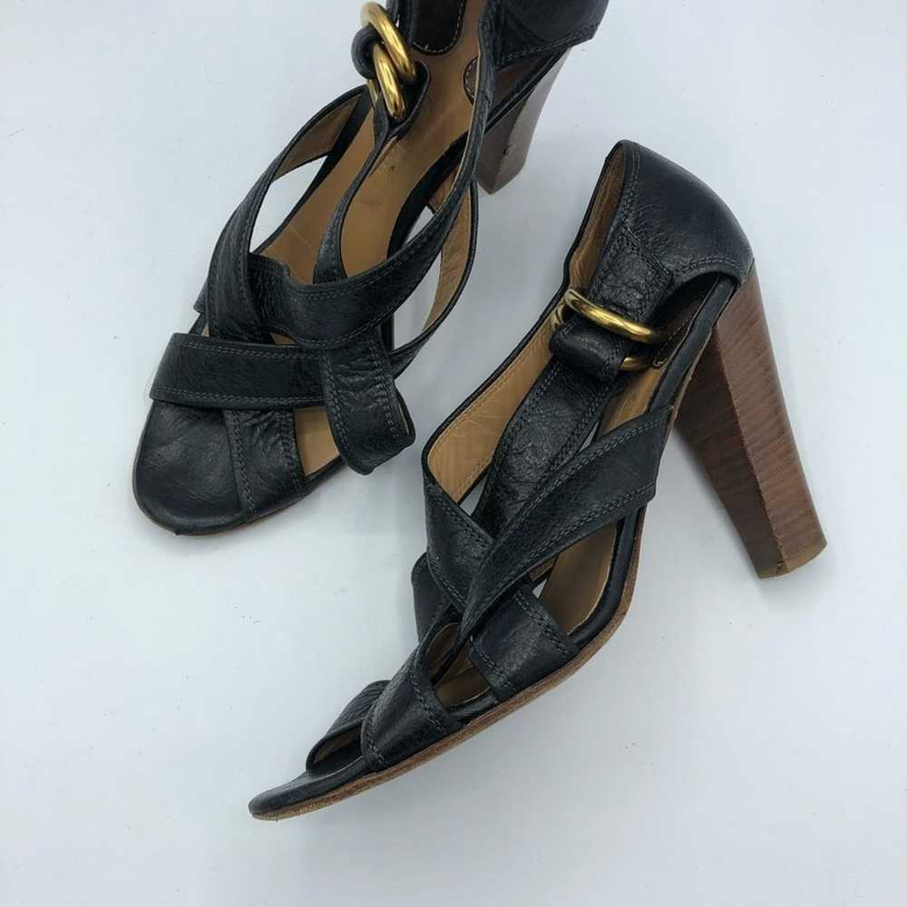 Chloe Black Leather Stacked Heel Strappy Sandals - image 1