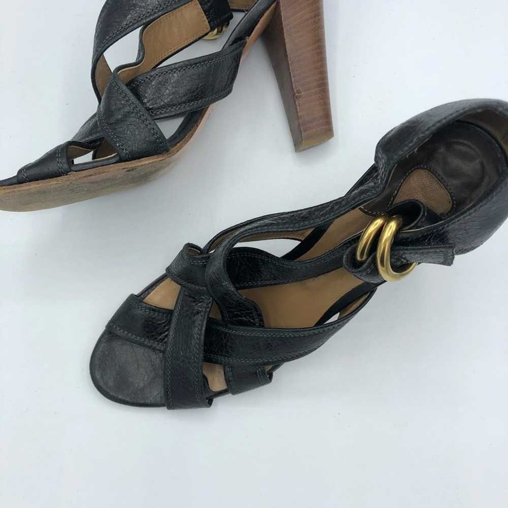 Chloe Black Leather Stacked Heel Strappy Sandals - image 2