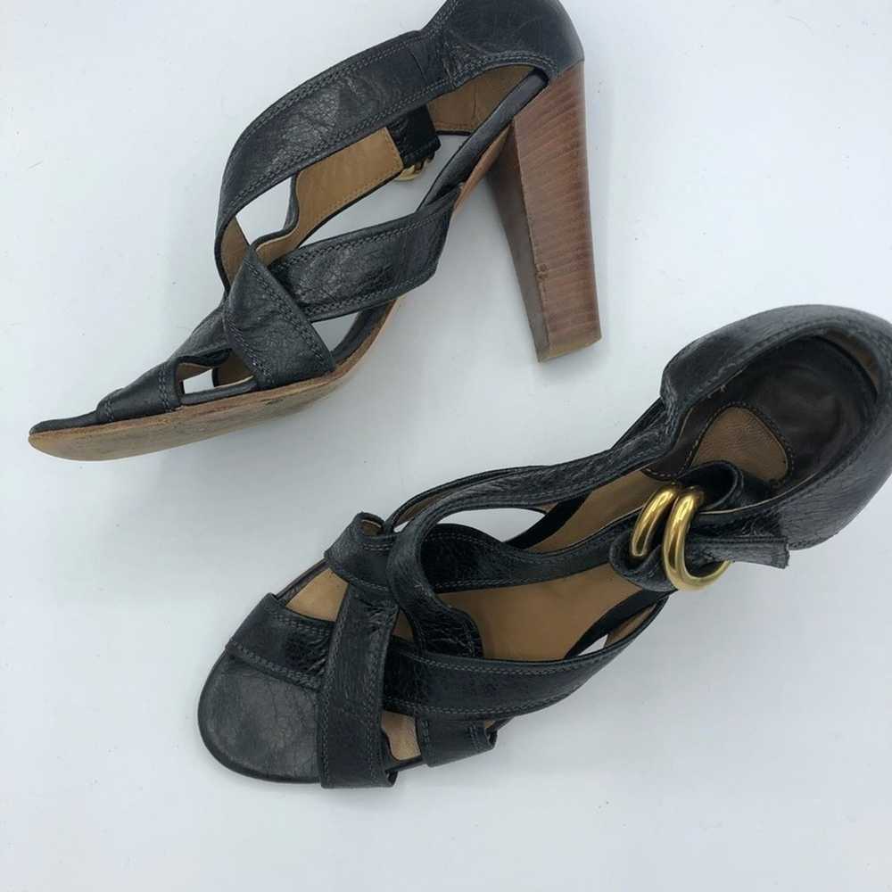 Chloe Black Leather Stacked Heel Strappy Sandals - image 3