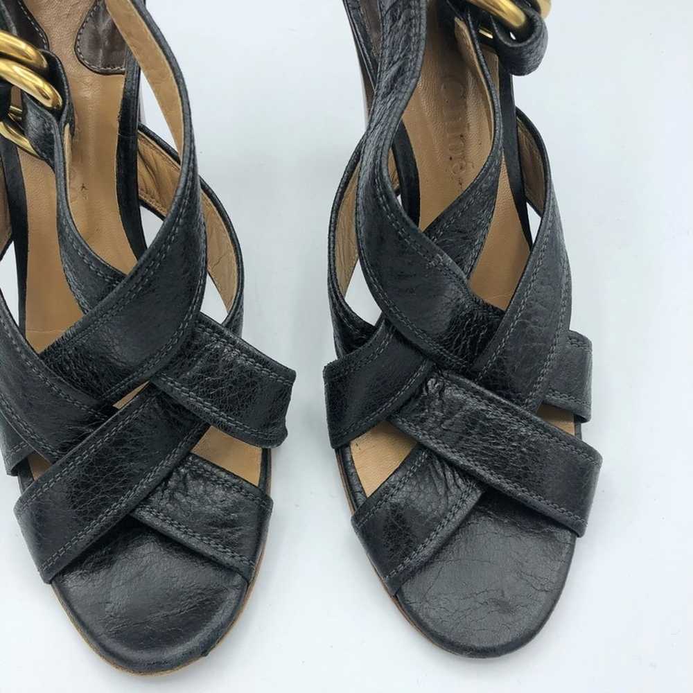 Chloe Black Leather Stacked Heel Strappy Sandals - image 8