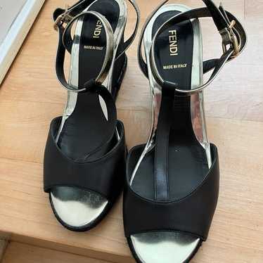 Fendi black w/ gold wedge heel sandals 41 - image 1