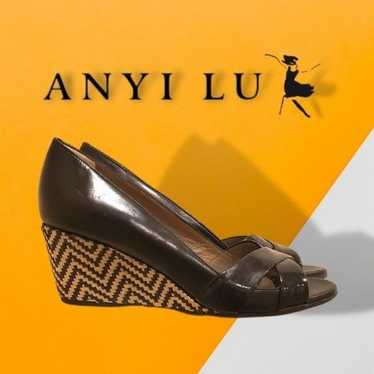 Anyi Lu Black Leather Wedges Size 8.5