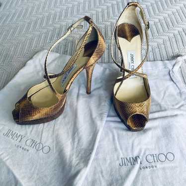 Jimmy Choo gold snakeskin platform heels