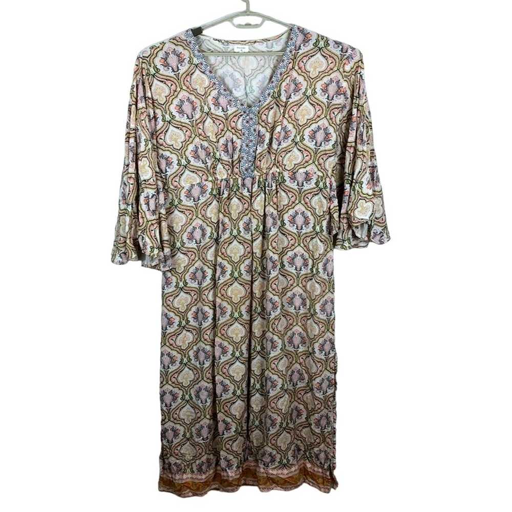 World Market dress kaftan printed flowy beaded si… - image 1