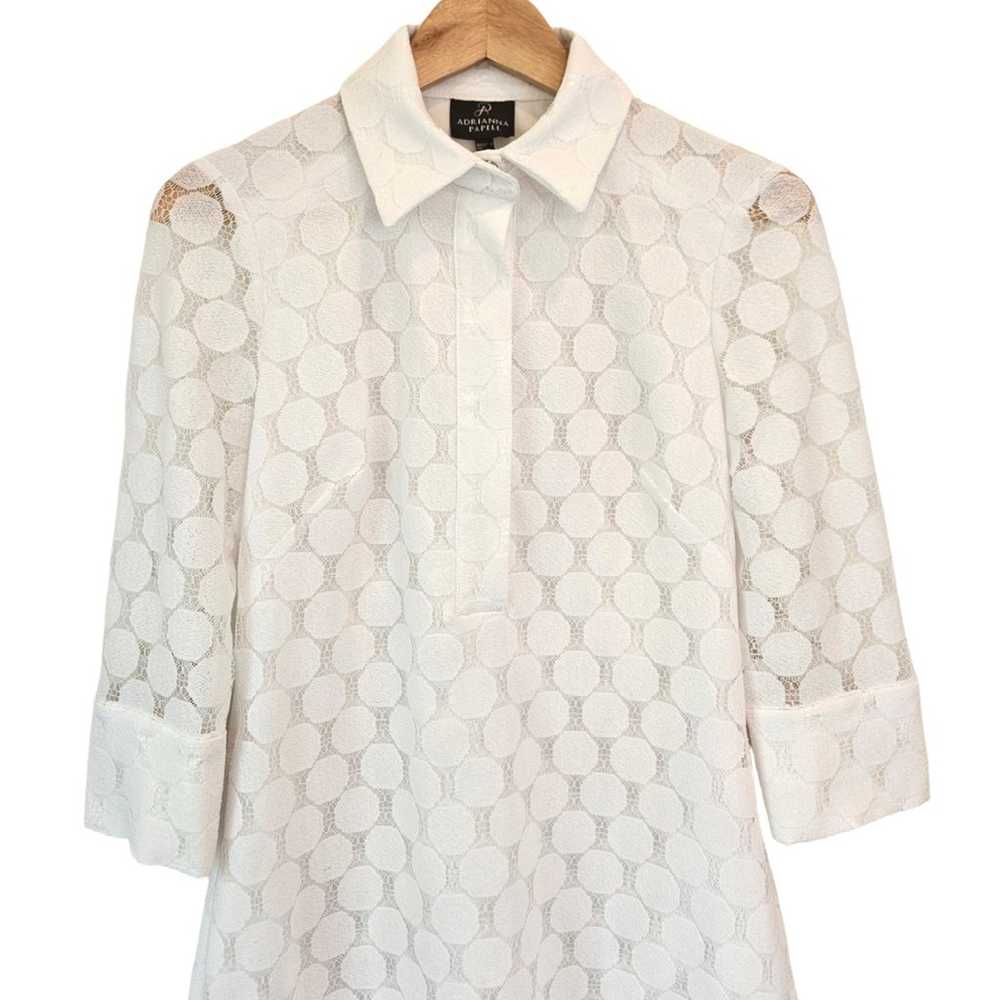Adrianna Papell White Lace Shirt Dress Women's 6 - image 2