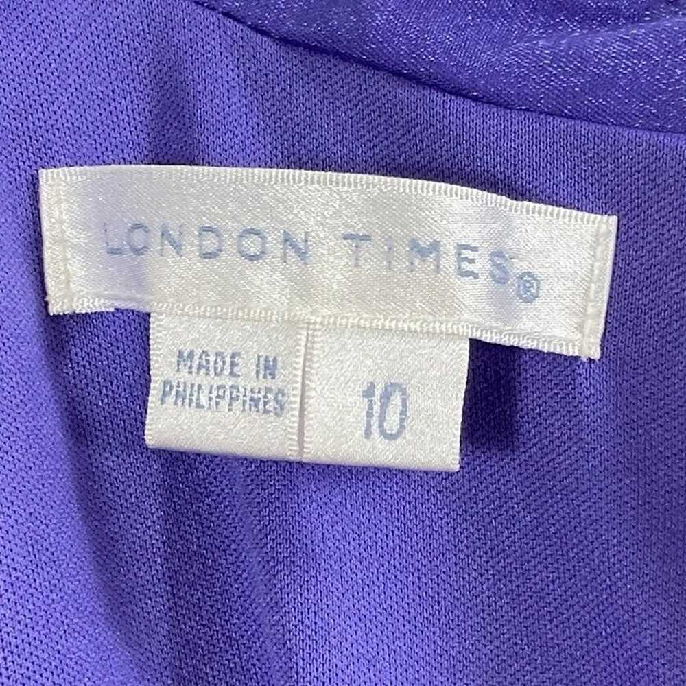 London Times Purple Ruffled Pleated Sleeveless V-… - image 6