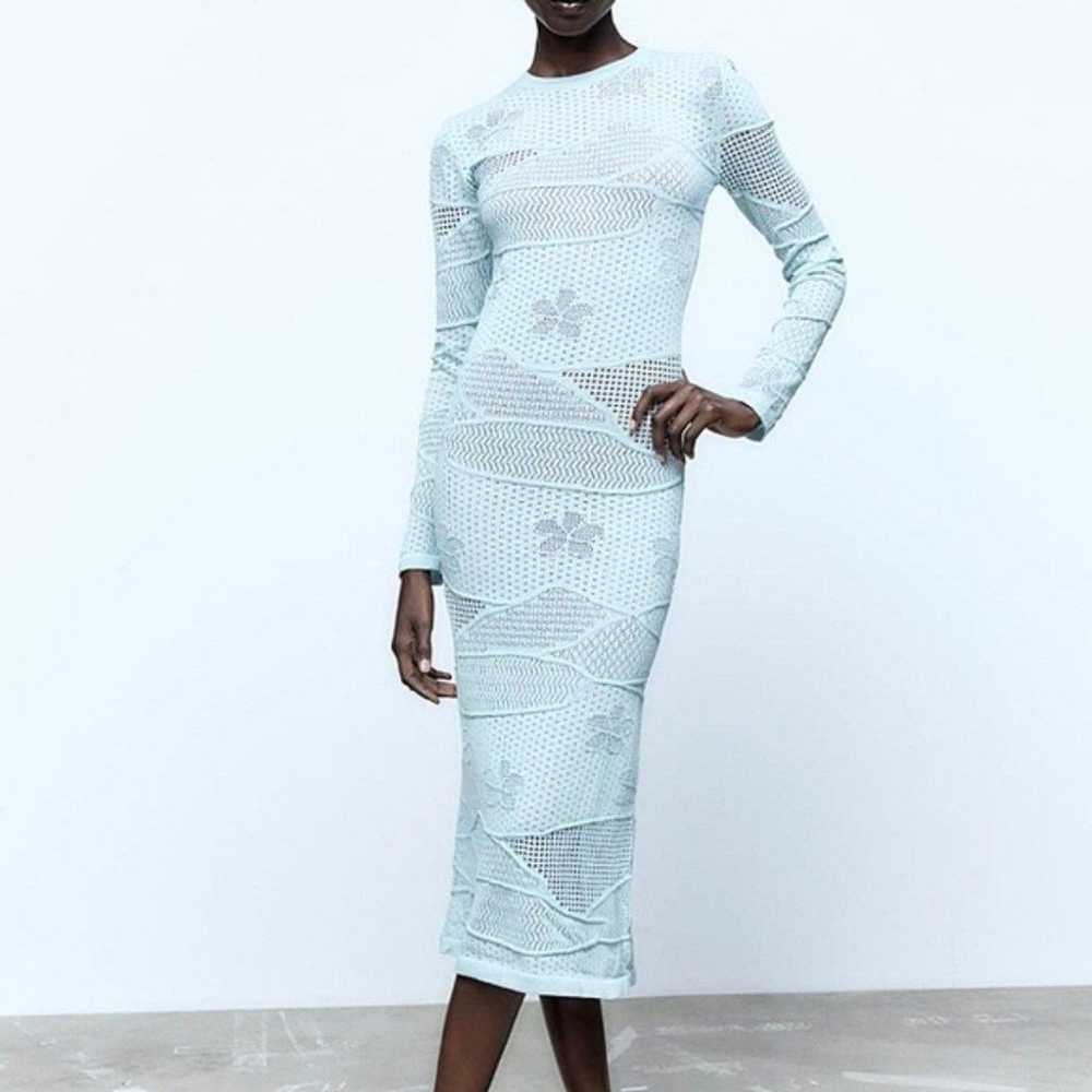 Zara Pointelle sheer Knit Midi Dress - image 1