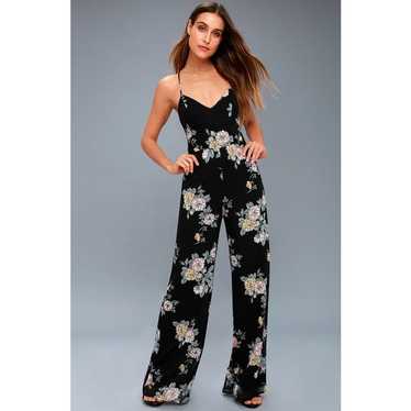 Lulu's Shea Black Floral Print Jumpsuit XS - image 1