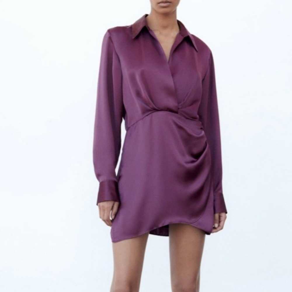 Zara Satin Effect Plum Burgandy Ruched Hem Long S… - image 3