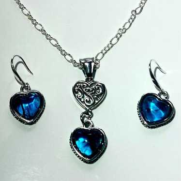 Sterling Silver AWV Deep Blue Ink Heart & 925 Sil… - image 1