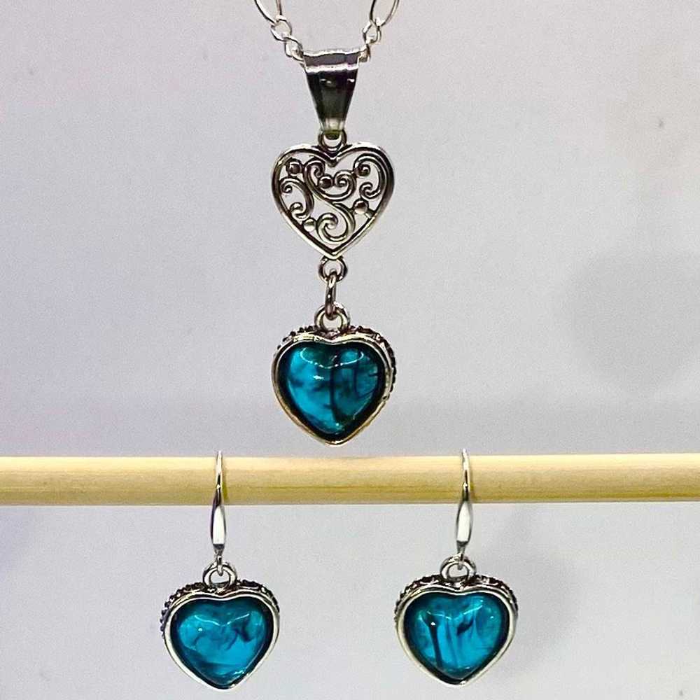 Sterling Silver AWV Deep Blue Ink Heart & 925 Sil… - image 2