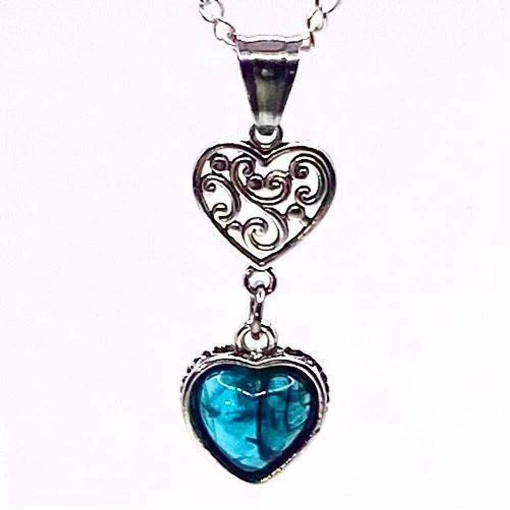 Sterling Silver AWV Deep Blue Ink Heart & 925 Sil… - image 3