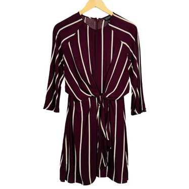 Topshop Stripe Burgundy Knot Front Wrap Mini Dres… - image 1