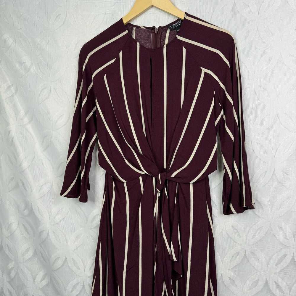Topshop Stripe Burgundy Knot Front Wrap Mini Dres… - image 2