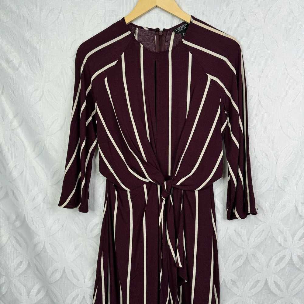 Topshop Stripe Burgundy Knot Front Wrap Mini Dres… - image 3