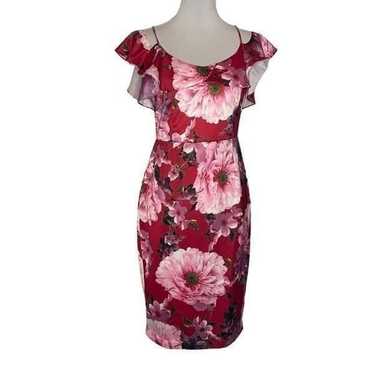 Labella Red and Pink Floral Satin Dress size 6