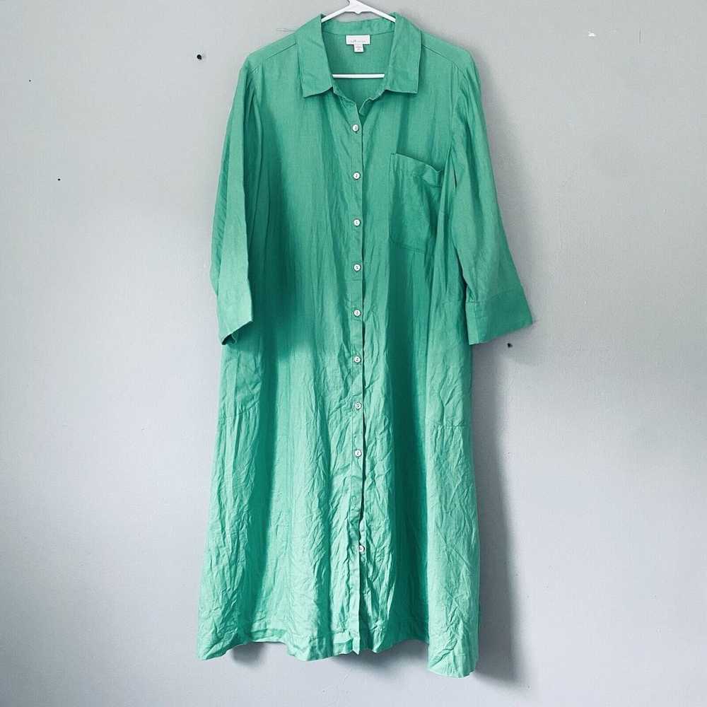 J. Jill Dress XL Green Love Linen Maxi Long Sleev… - image 1