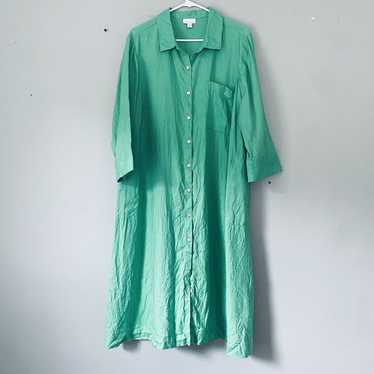 J. Jill Dress XL Green Love Linen Maxi Long Sleev… - image 1