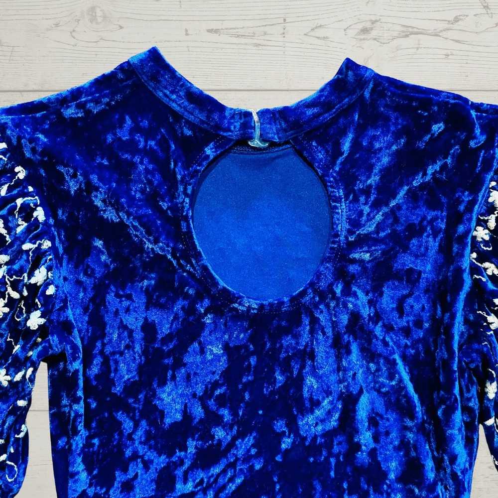 Crushed Blue Velvet Keyhole Dress Leotard Costume… - image 3