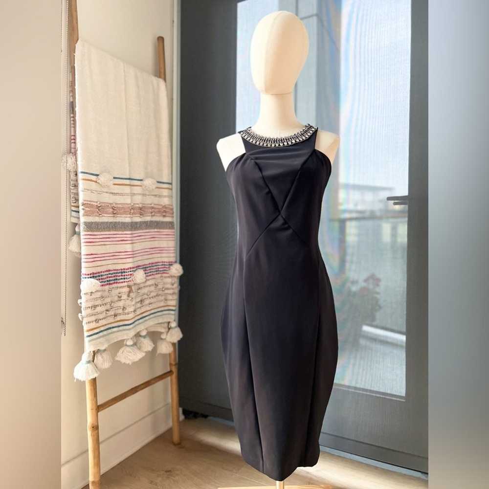 Zara Black Rhinestoned Neck Sleeveless Midi Dress… - image 1