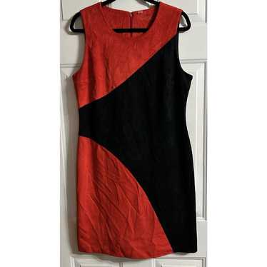 Calvin Klein Red & Black Sheath Dress Zipper Faux… - image 1