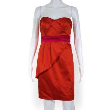 Phoebe Couture Red Orange Hot Pink Strapless Sati… - image 1