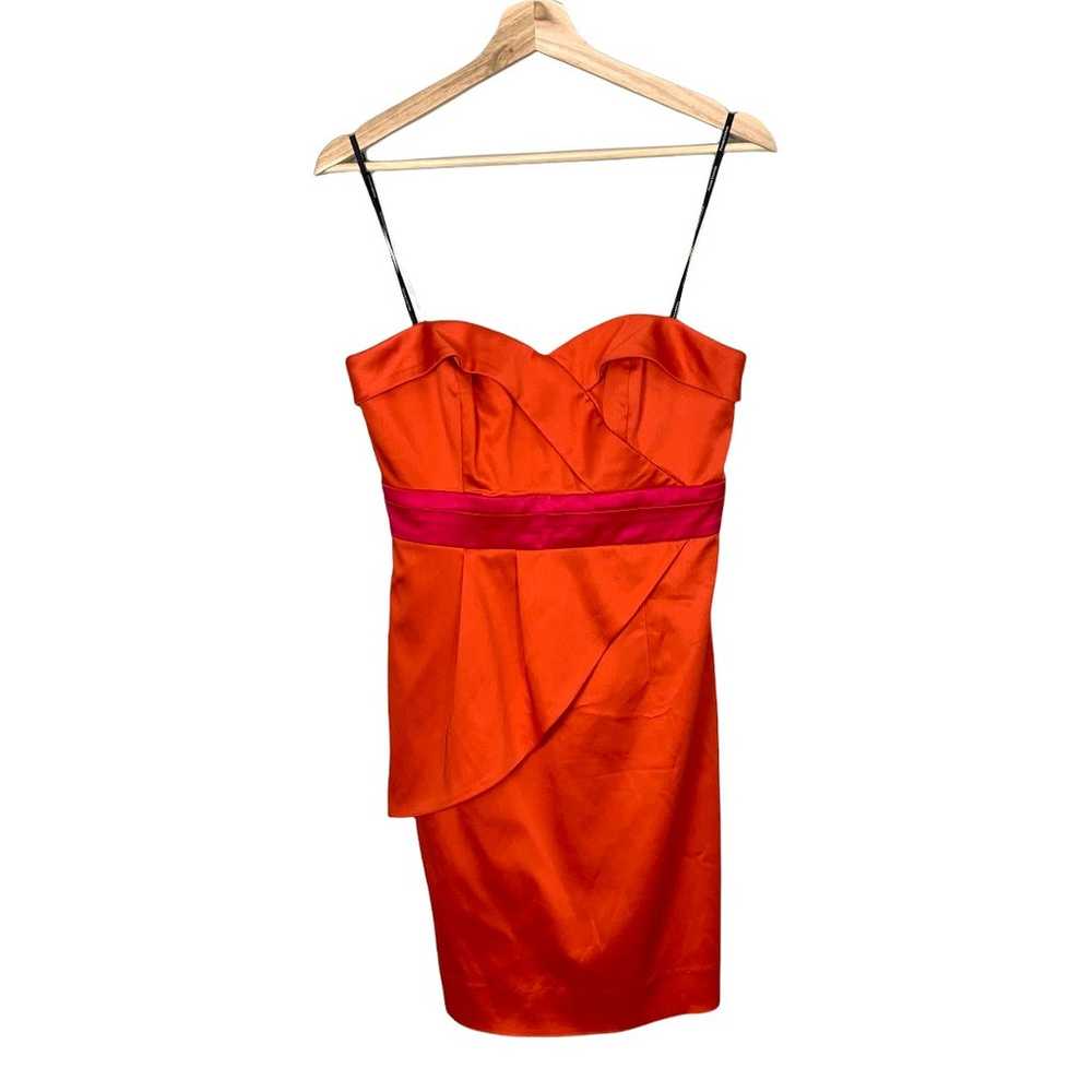 Phoebe Couture Red Orange Hot Pink Strapless Sati… - image 2