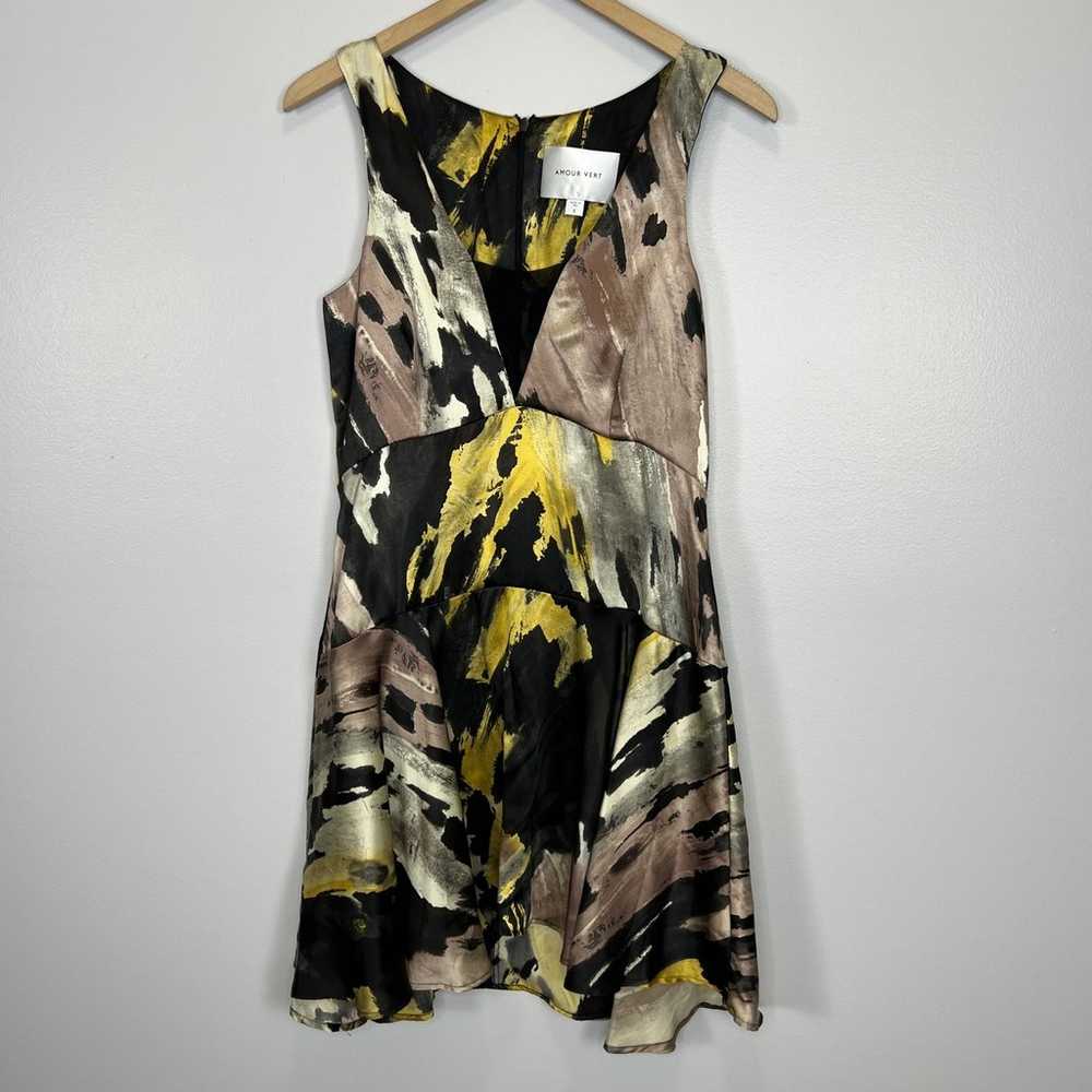 Amour Vert Silk Mini Dress Size Small Abstract Pr… - image 4