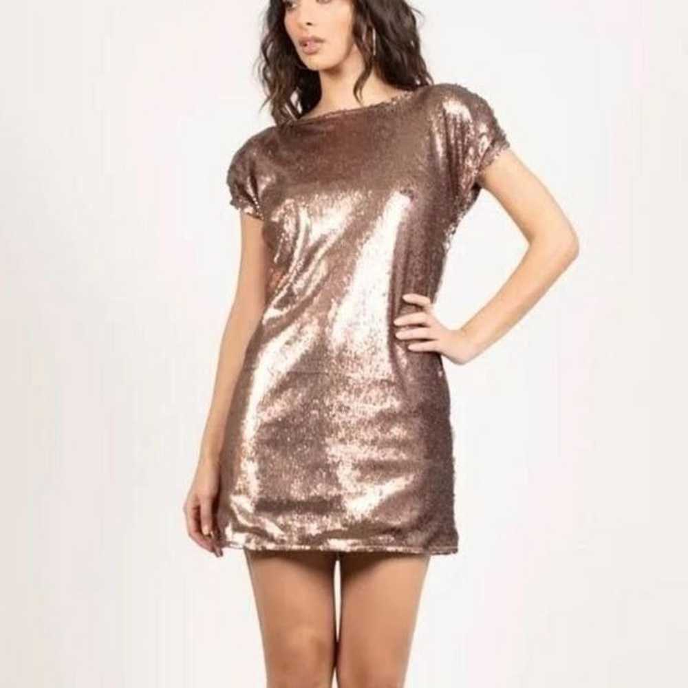 Tobi Rose Gold Sequin Shift Mini Dress | Size M - image 1