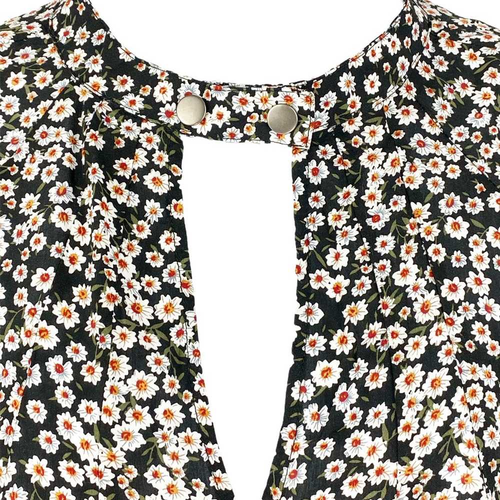 UMGEE Floral Trapeze Dress Snap Collar Black Whit… - image 4