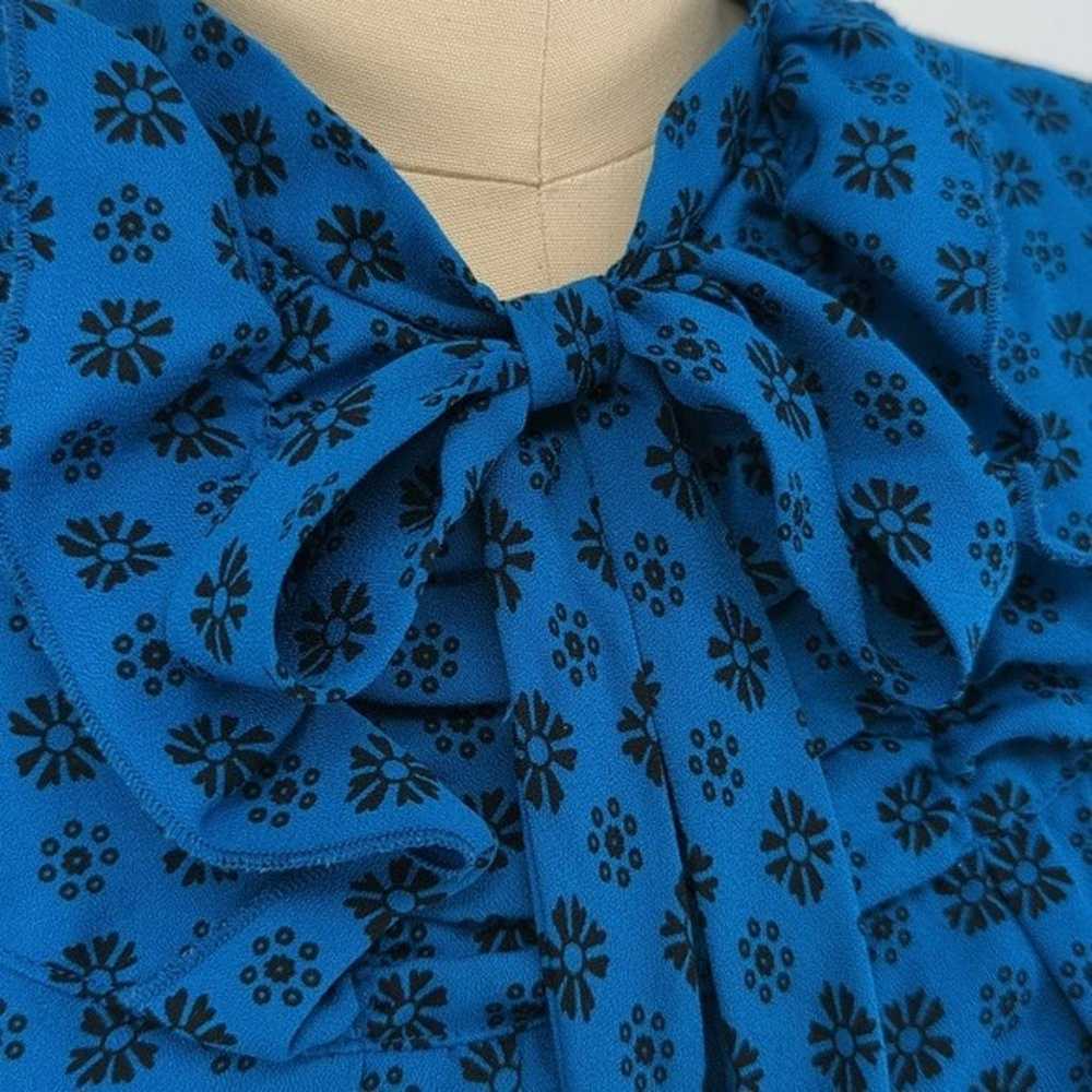 Anna Sui Mock Neck Floral Shift Dress Blue Black … - image 4