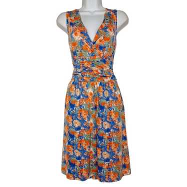 THE PYRAMID COLLECTION Orange Blue Floral Print S… - image 1