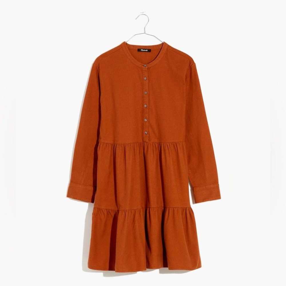 Madewell Flannel Mini Dress Button Placket Tiered… - image 1