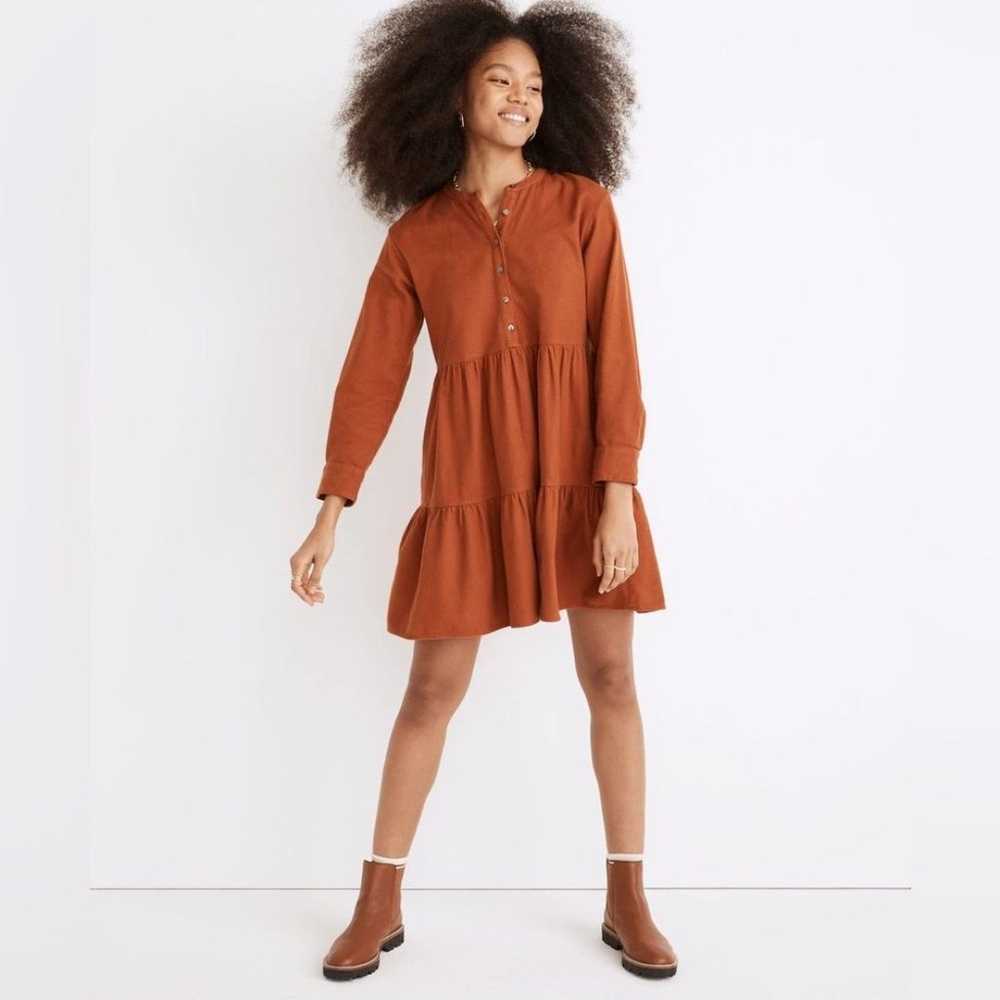 Madewell Flannel Mini Dress Button Placket Tiered… - image 2