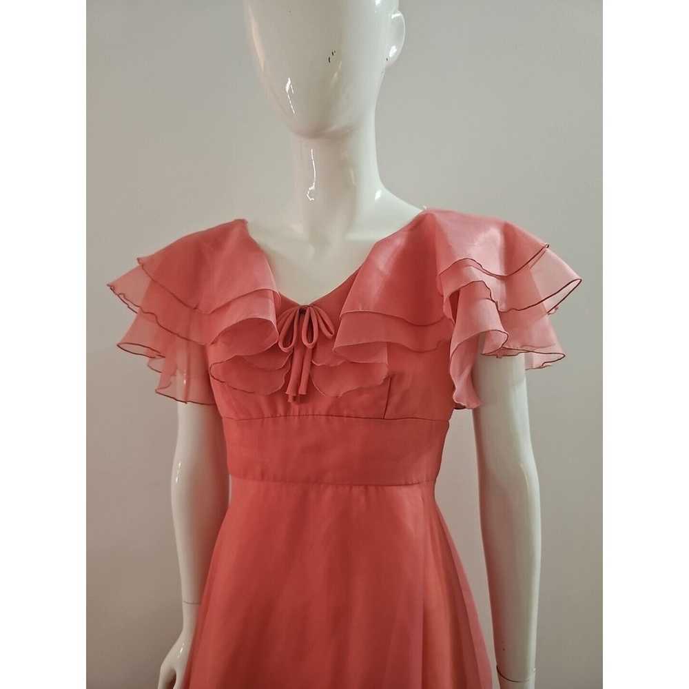 Vintage Womens Ruffled Dress Peach Maxi 1970s - image 2