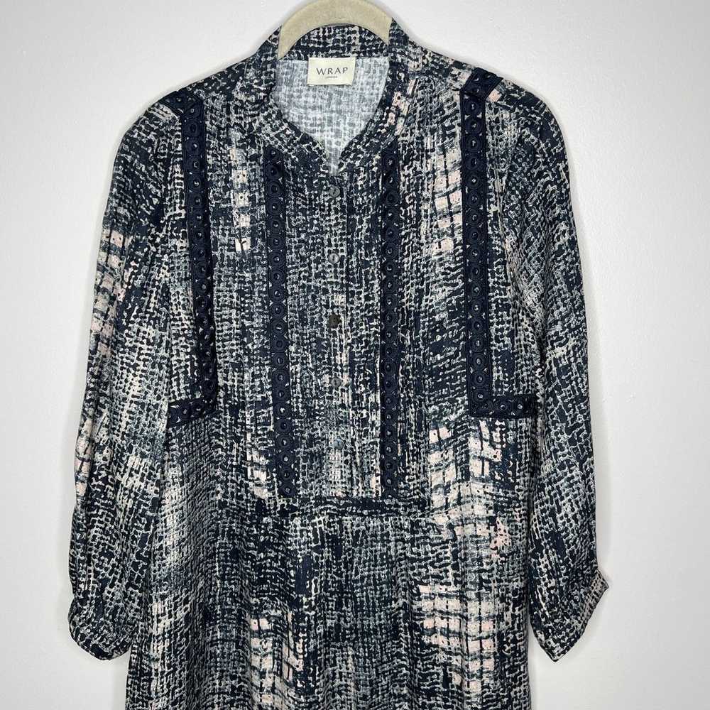 Wrap London Linen Dress Womens Size 2 Printed Ove… - image 3