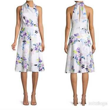 Size 6 Donna Karan white floral halter midi dress… - image 1