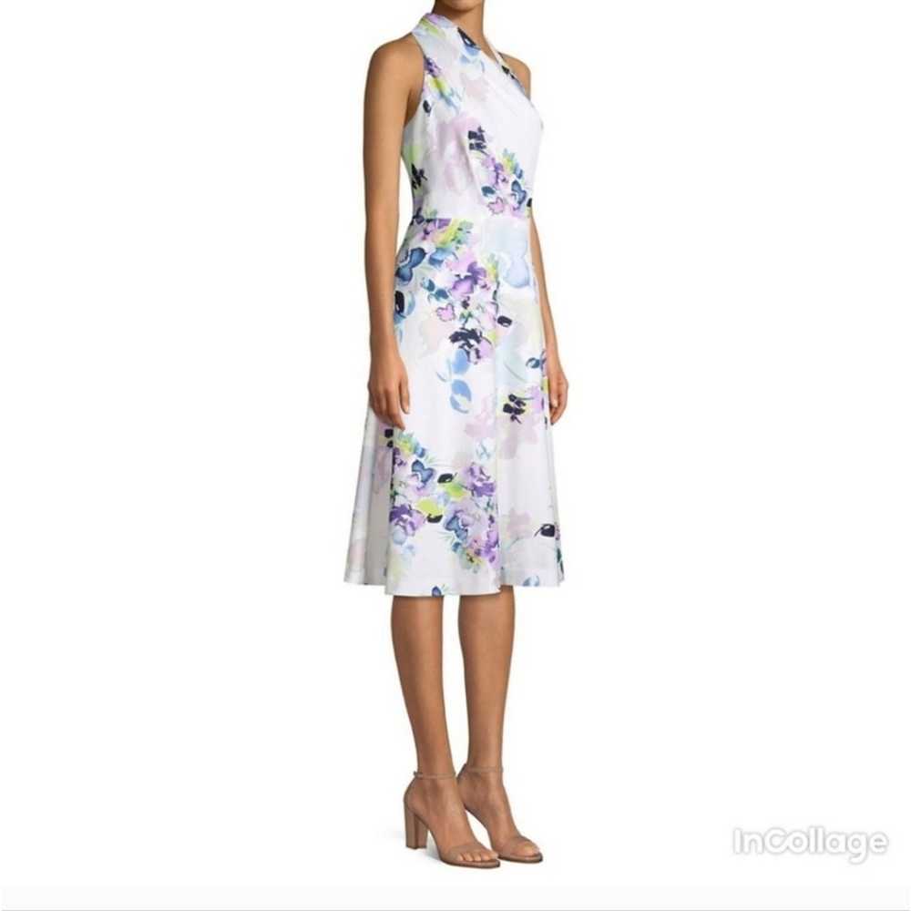 Size 6 Donna Karan white floral halter midi dress… - image 3