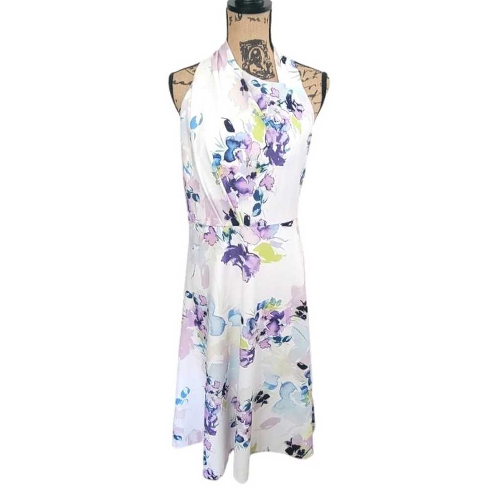Size 6 Donna Karan white floral halter midi dress… - image 4