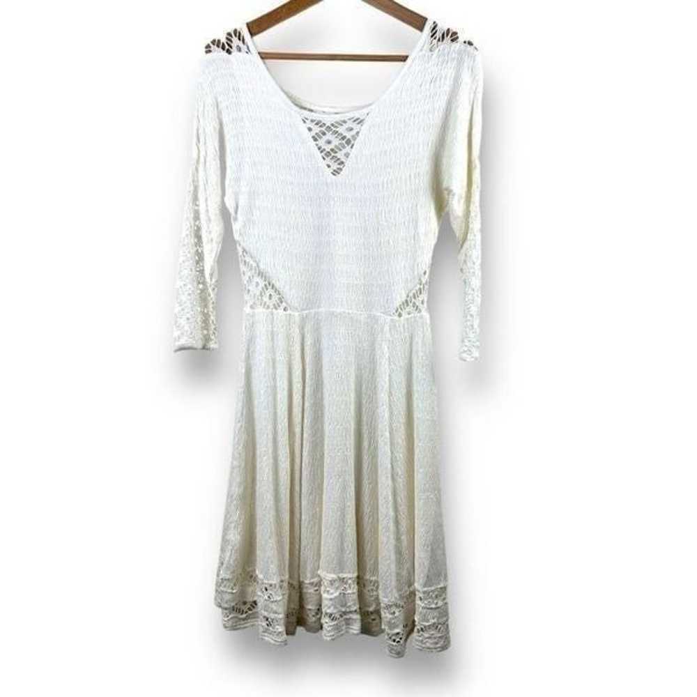 Free People Cream Long Sleeve Dress with Crochet … - image 1