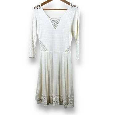 Free People Cream Long Sleeve Dress with Crochet … - image 1