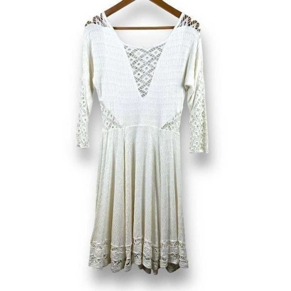 Free People Cream Long Sleeve Dress with Crochet … - image 2
