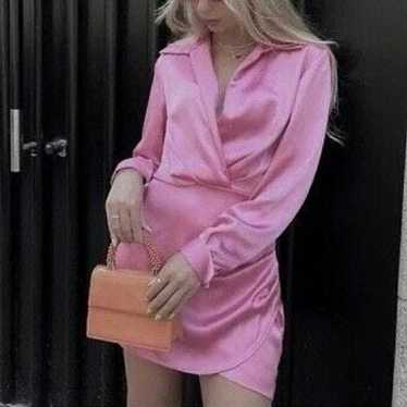 Zara Short Satin Effect Dress Pink