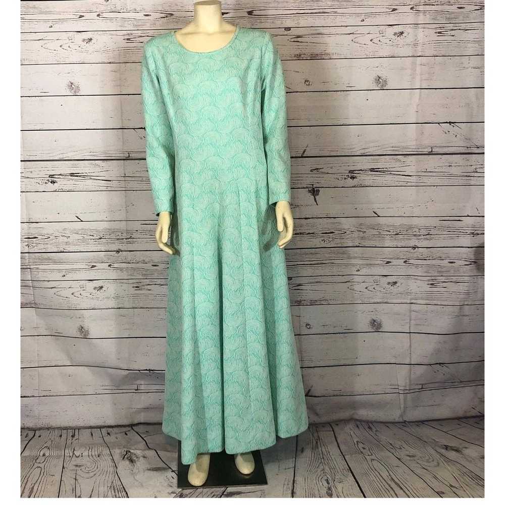 Vintage 1970’s Lane Bryant Abstract green and whi… - image 2