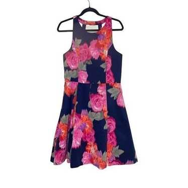 Eliza J Navy and Pink Floral Fit and Flare Dress s