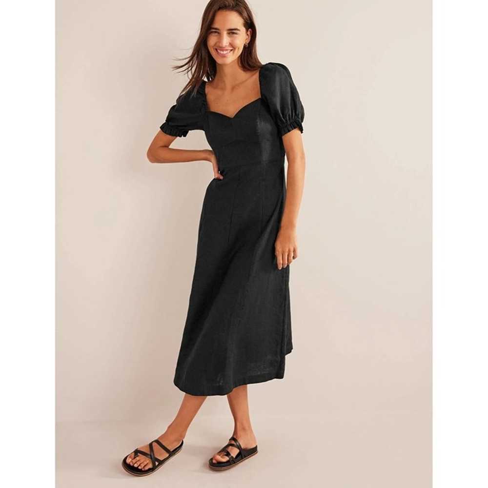 Boden Black Sweetheart Linen Midi Dress Puff Slee… - image 1